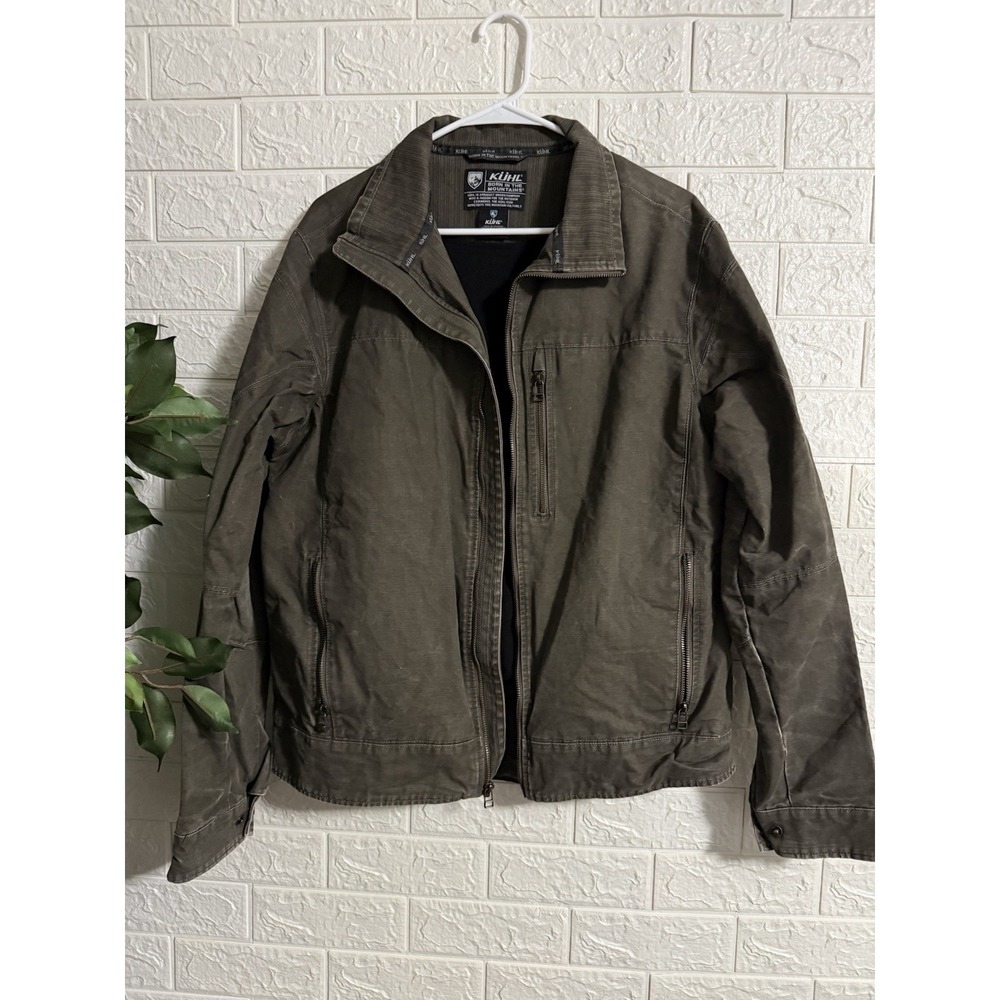 Kuhl Burr Jacket Mens Large Green Canvas Full Zip Lined Outdoor